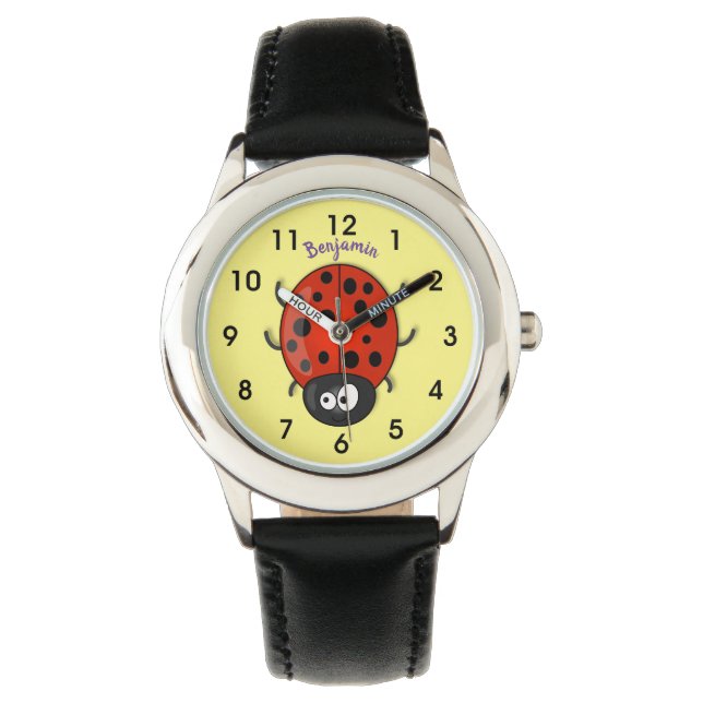 Cute happy red ladybug cartoon illustration watch (Front)