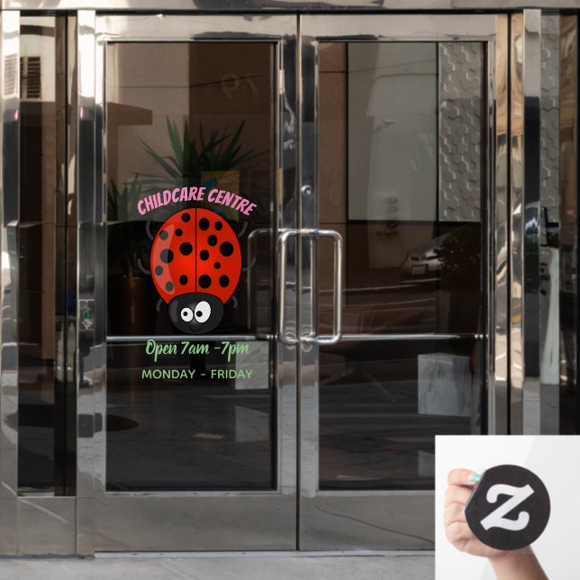 Cute happy red ladybug cartoon illustration window cling (Office Door)