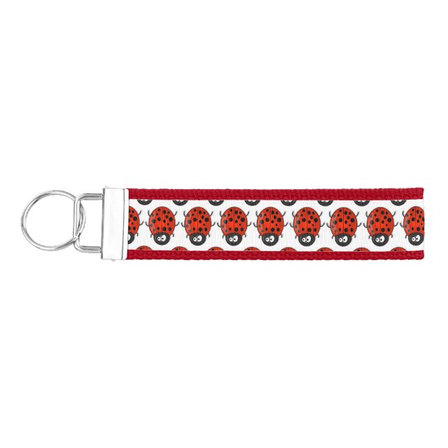 Cute happy red ladybug cartoon illustration wrist keychain (Keys on Left)