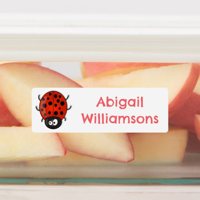 Cute happy red ladybug cartoon personalized  labels (Affixed)