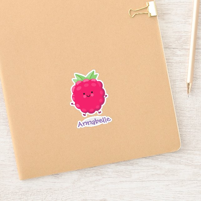 Cute happy red raspberry cartoon illustration sticker (Notebook)