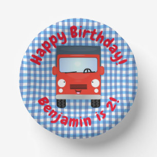 Cute happy red truck cartoon illustration paper bowls