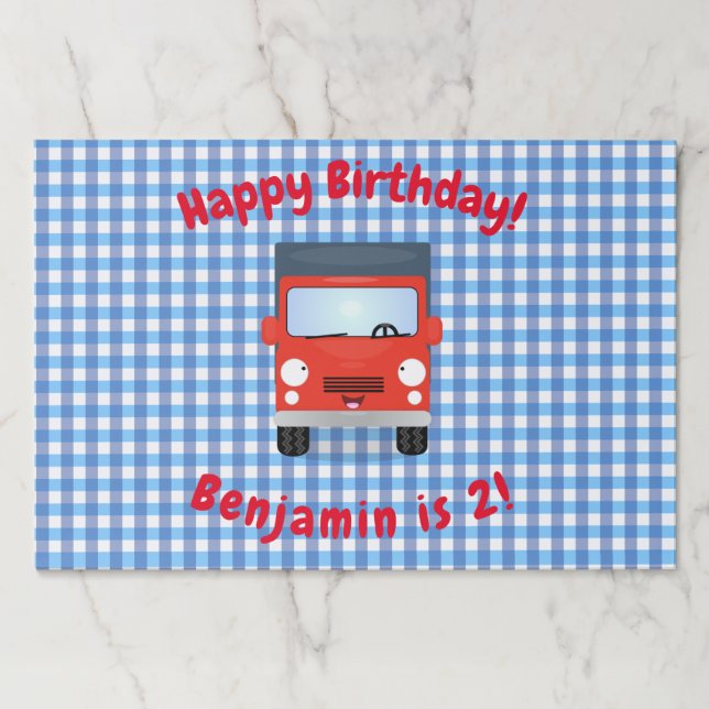 Cute happy red truck cartoon illustration paper pad (Front)