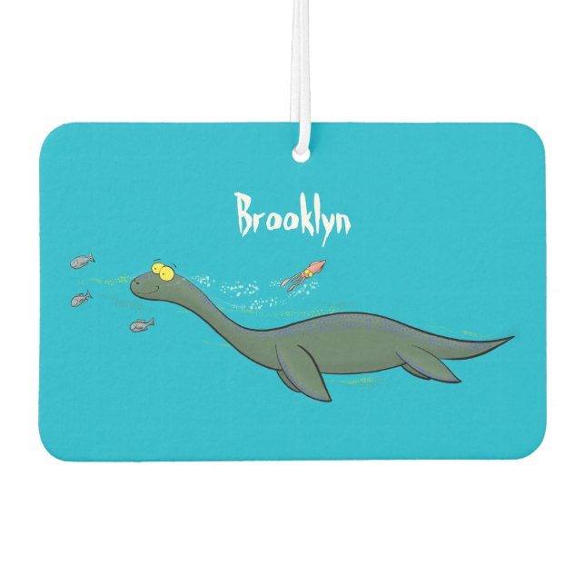 Cute, happy sea monster plesiosaur cartoon air freshener (Front)