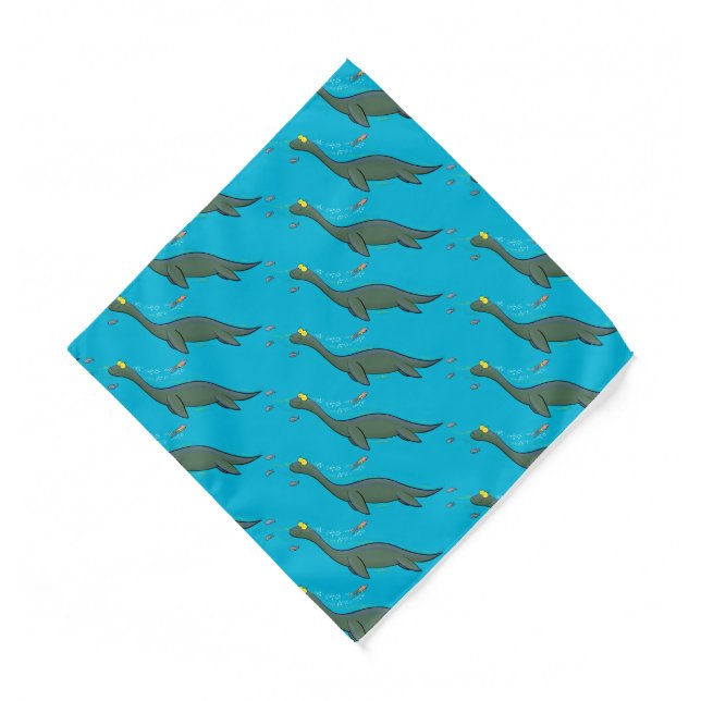 Cute, happy sea monster plesiosaur cartoon bandana (Front)