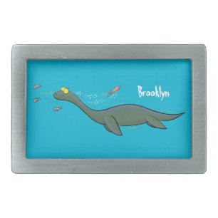 Cute, happy sea monster plesiosaur cartoon belt buckle