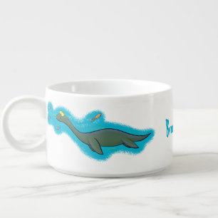Cute, happy sea monster plesiosaur cartoon bowl