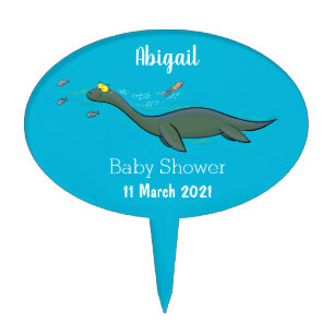 Cute, happy sea monster plesiosaur cartoon cake topper