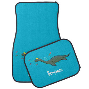 Cute, happy sea monster plesiosaur cartoon car floor mat