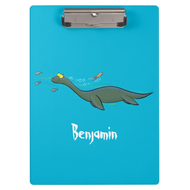 Cute, happy sea monster plesiosaur cartoon clipboard (Front)