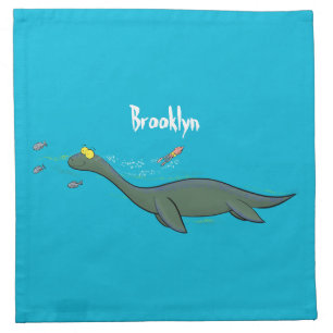 Cute, happy sea monster plesiosaur cartoon cloth napkin