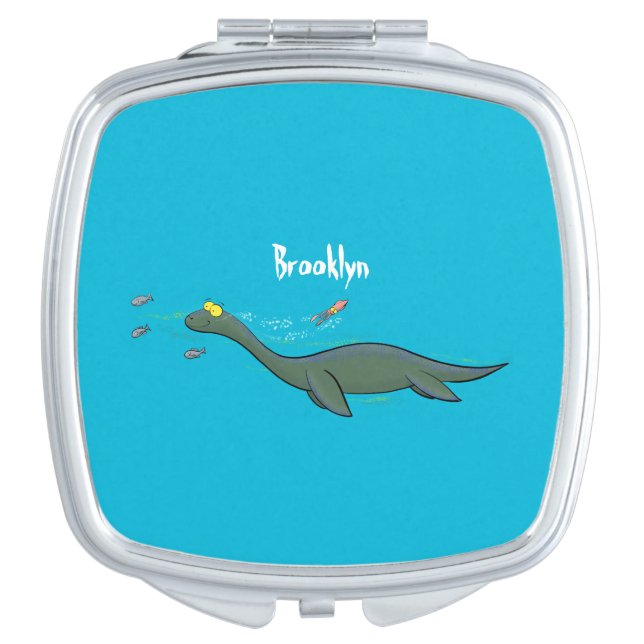 Cute, happy sea monster plesiosaur cartoon compact mirror (Front)