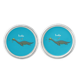 Cute, happy sea monster plesiosaur cartoon cufflinks