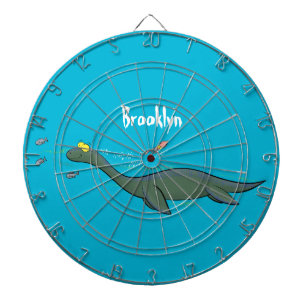 Cute, happy sea monster plesiosaur cartoon dart board