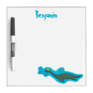 Cute, happy sea monster plesiosaur cartoon dry erase board