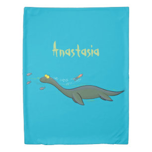 Cute, happy sea monster plesiosaur cartoon duvet cover