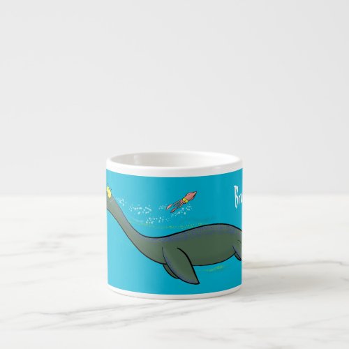 Cute happy sea monster plesiosaur cartoon espresso cup