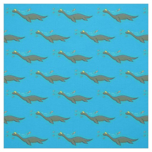Cute, happy sea monster plesiosaur cartoon fabric