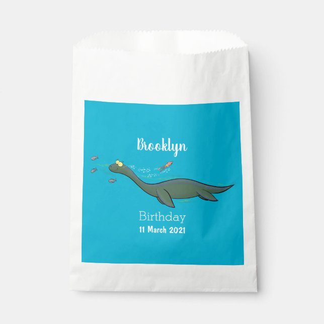 Cute, happy sea monster plesiosaur cartoon favor bag (Front)