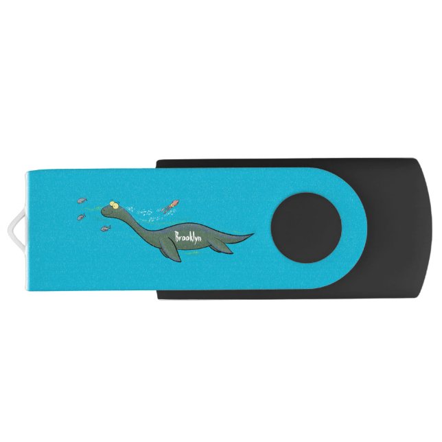 Cute, happy sea monster plesiosaur cartoon flash drive (Back)