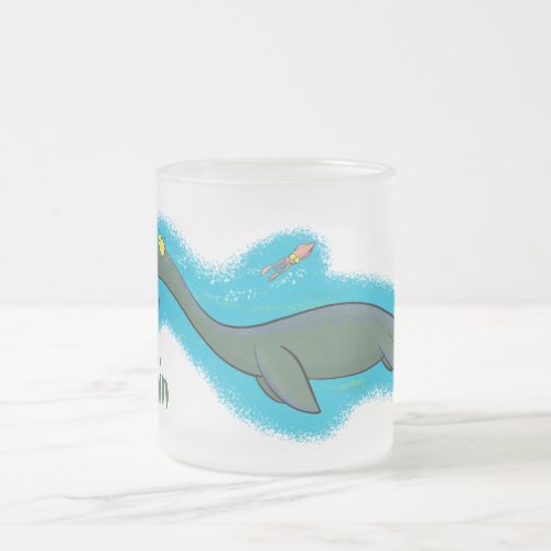 Cute happy sea monster plesiosaur cartoon frosted glass coffee mug