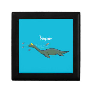 Cute, happy sea monster plesiosaur cartoon gift box