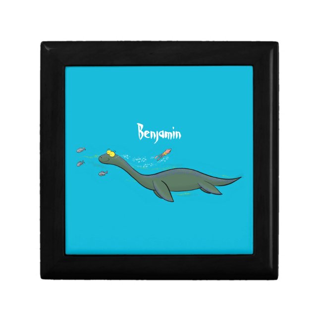 Cute, happy sea monster plesiosaur cartoon gift box (Front)