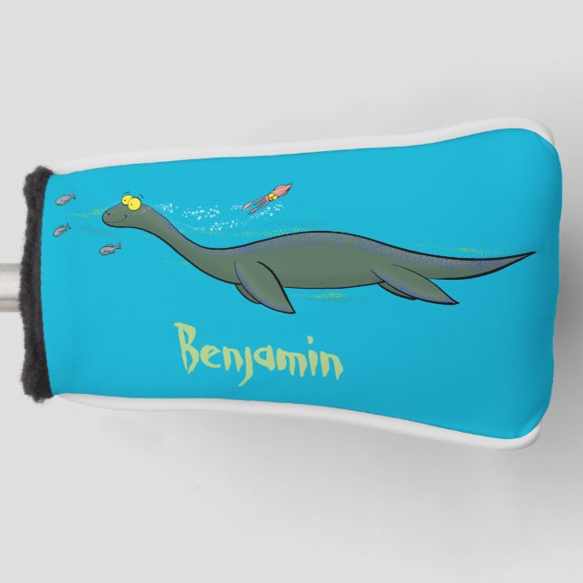 Cute, happy sea monster plesiosaur cartoon golf head cover (Front)