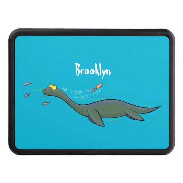 Cute, happy sea monster plesiosaur cartoon hitch cover (Front)