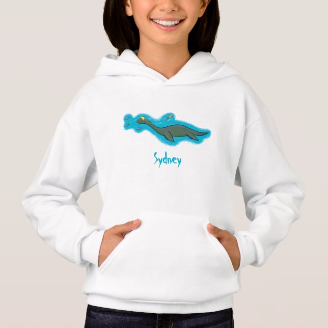 Cute, happy sea monster plesiosaur cartoon hoodie (Front)