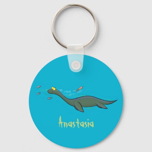 Cute happy sea monster plesiosaur cartoon keychain