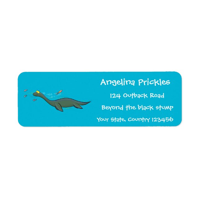 Cute, happy sea monster plesiosaur cartoon label (Front)
