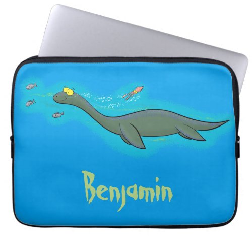 Cute happy sea monster plesiosaur cartoon laptop sleeve