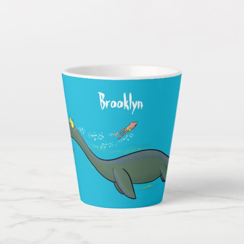 Cute happy sea monster plesiosaur cartoon latte mug