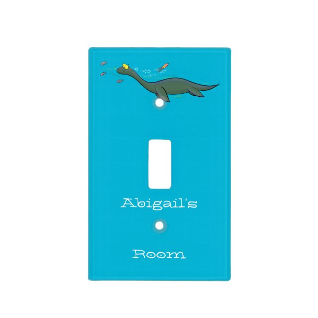 Cute, happy sea monster plesiosaur cartoon  light switch cover (Front)