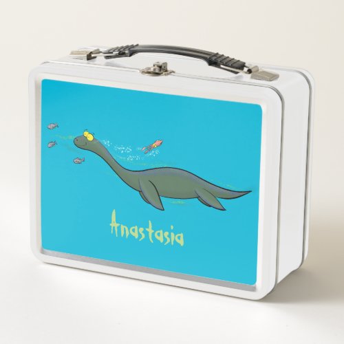 Cute happy sea monster plesiosaur cartoon metal lunch box