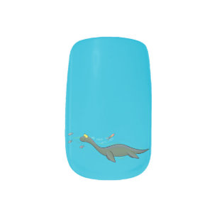 Cute, happy sea monster plesiosaur cartoon minx nail art