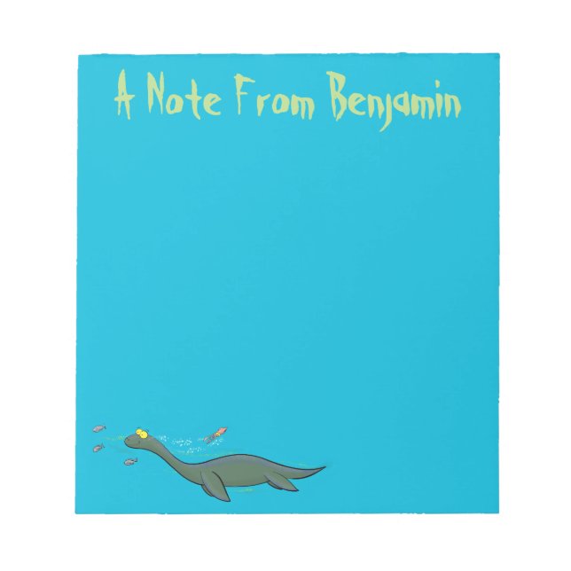 Cute, happy sea monster plesiosaur cartoon notepad (Front)