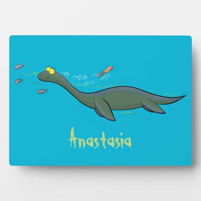 Cute, happy sea monster plesiosaur cartoon plaque (Front)