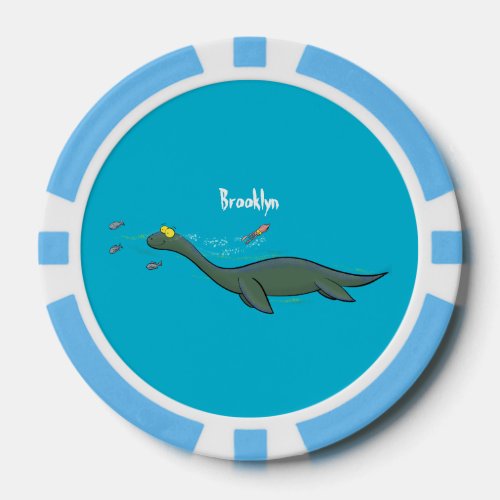 Cute happy sea monster plesiosaur cartoon poker chips