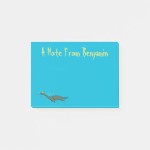 Cute, happy sea monster plesiosaur cartoon post-it notes
