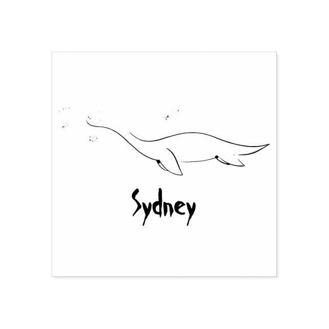 Cute, happy sea monster plesiosaur cartoon rubber stamp (Imprint)