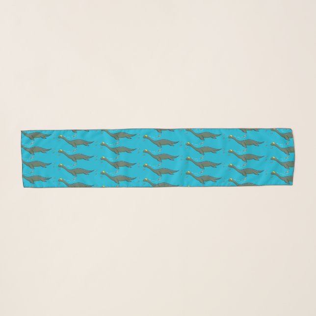 Cute, happy sea monster plesiosaur cartoon scarf (Front (Horizontal))
