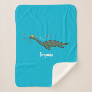 Cute, happy sea monster plesiosaur cartoon sherpa blanket