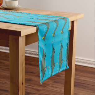 Cute, happy sea monster plesiosaur cartoon  short table runner
