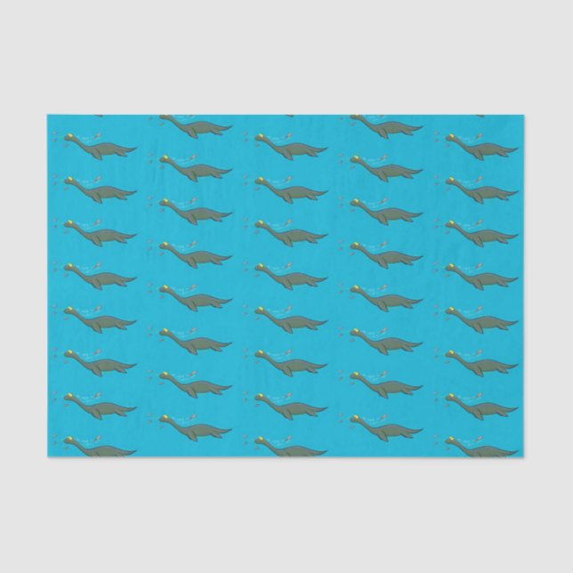 Cute, happy sea monster plesiosaur cartoon tissue paper (Front)