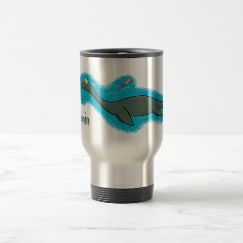 Cute happy sea monster plesiosaur cartoon travel mug