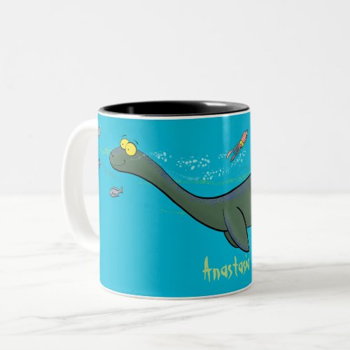 Cute happy sea monster plesiosaur cartoon Two_Tone coffee mug