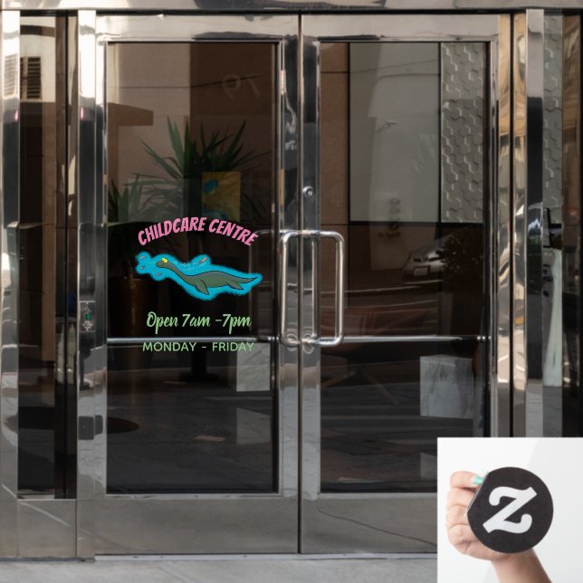 Cute, happy sea monster plesiosaur cartoon window cling (Office Door)