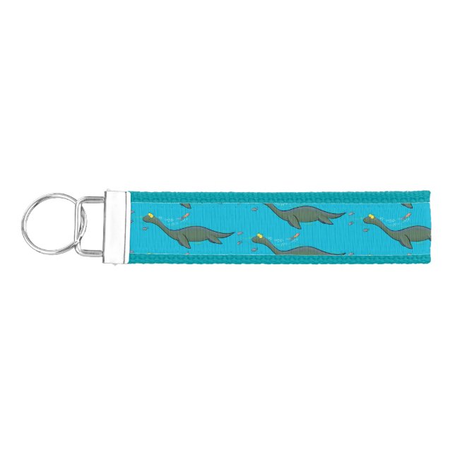 Cute, happy sea monster plesiosaur cartoon wrist keychain (Keys on Left)